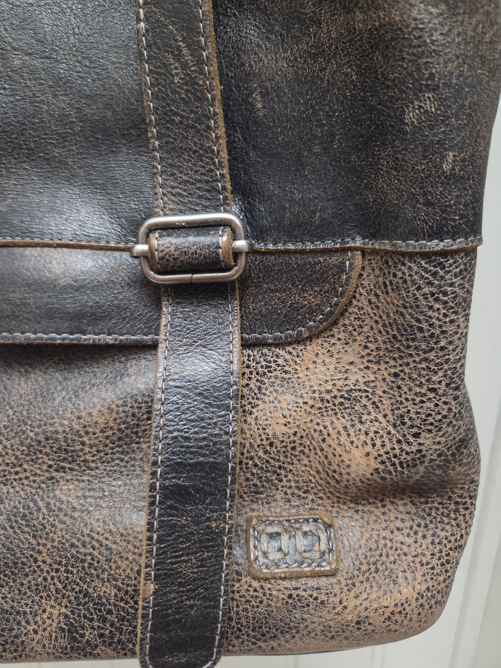 Bed Stu Big Fork Distressed Two-Tone Brown Leather Shoulder Bag Purse - Picture 14 of 16